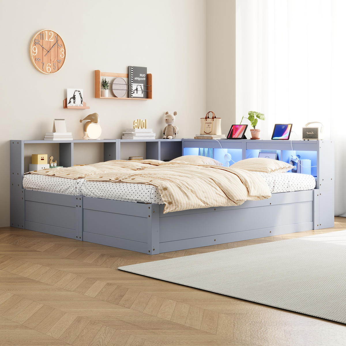 BETT multifunktional 90/180x200 cm Grau 3-tlg. - Grau, Holzwerkstoff (90/200cm) - Meubliv
