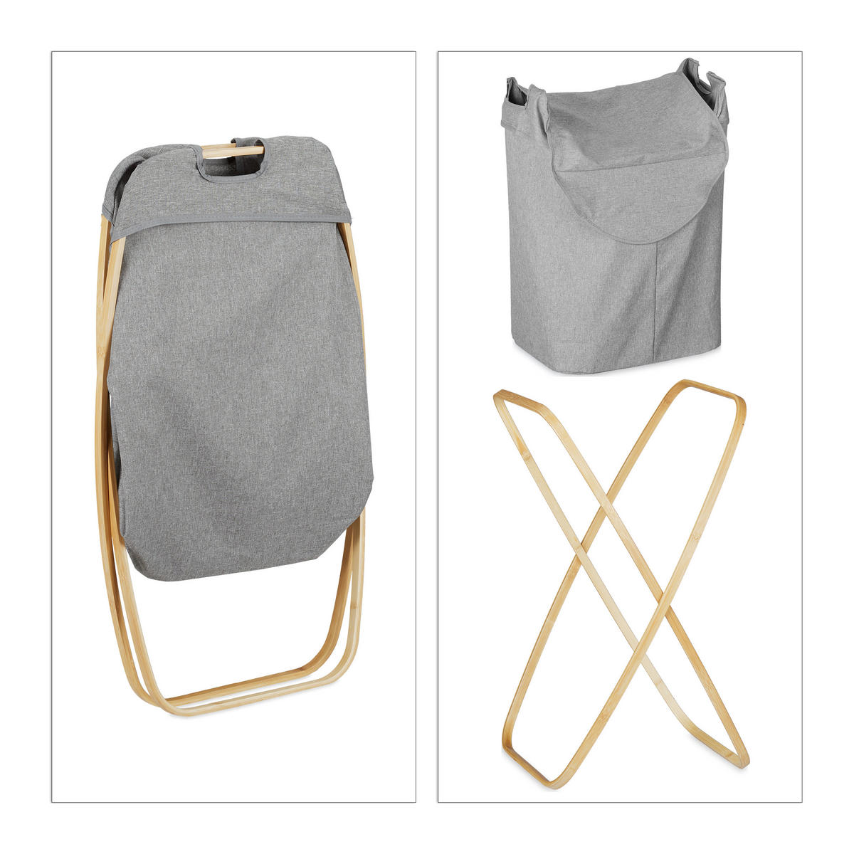 WÄSCHEKORB klappbar - Grau, Holz/Textil (43/62.5/42cm) - Relaxdays