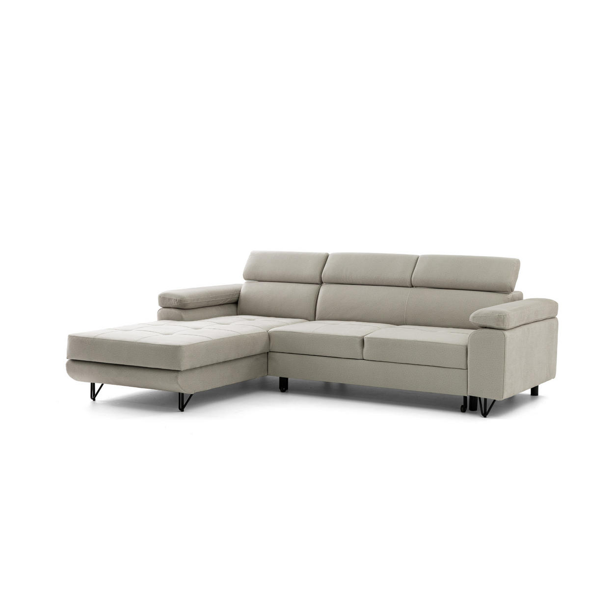 ECKSOFA NORIS L Links mit Schlaffunktion 128x203 Velours Beige - Beige/Schwarz, Holz/Textil (250/183cm) - Muffo