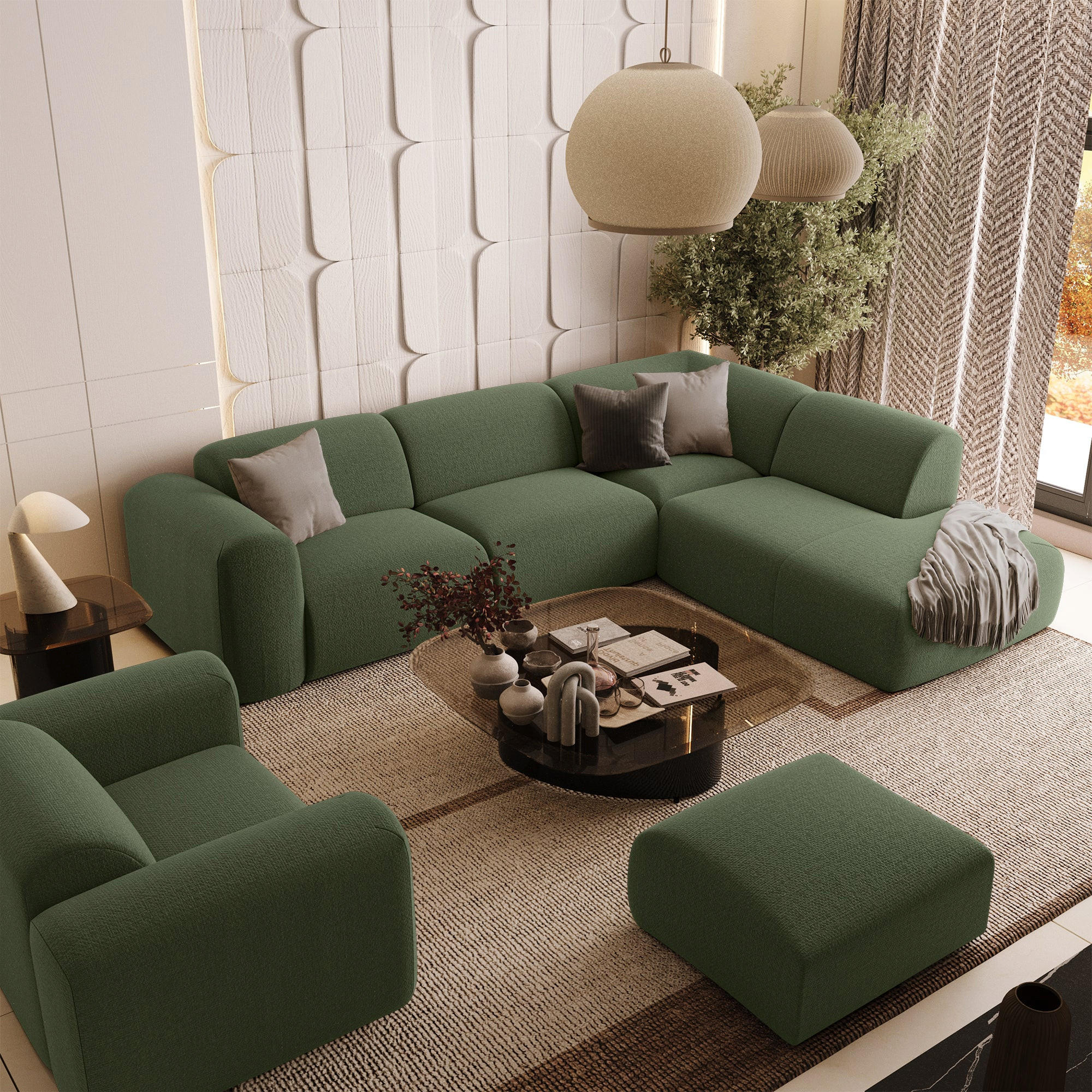 ECKSOFA RECHTS Rastergewebe Olivgrün 269cm - Olivgrün, Textil (269/221cm) - Sia Home