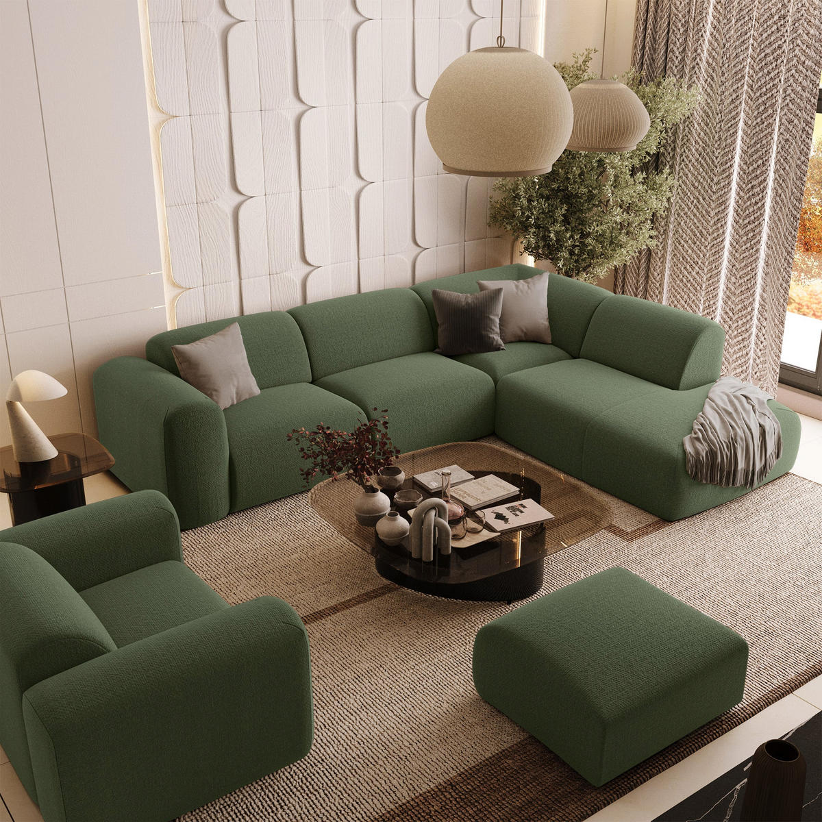 ECKSOFA RECHTS Rastergewebe Olivgrün 269cm - Olivgrün, Textil (269/221cm) - Sia Home