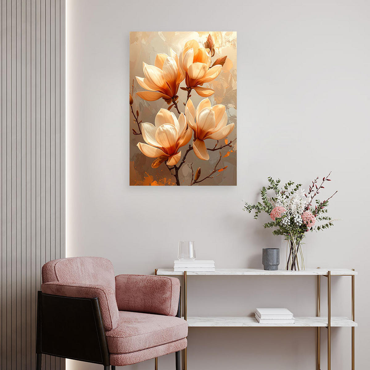 LEINWANDBILDER, Orangefarbene Magnolien in warmem Licht - Beige, Textil (80/120cm) - Feeby