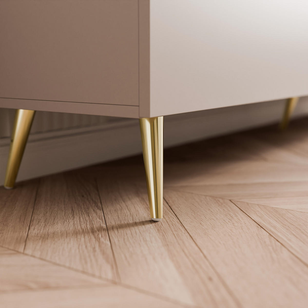 GERIFFELTER TV-Schrank SELIA 200 cm auf Füßen, Kaschmir mit goldener Zierleiste - Kaschmir, Holzwerkstoff (200/42/35cm) - Idohome