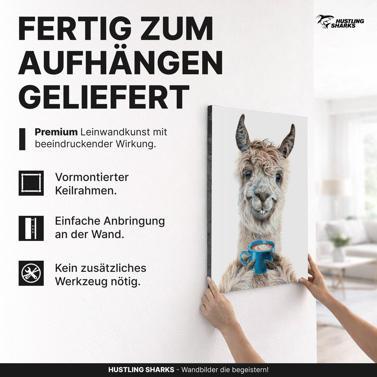 LEINWANDBILD Lama Latte 40x60 cm - Blau/Beige, Papier (40/60cm)