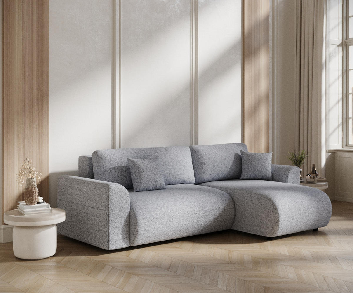 ECKSOFA MIT SCHLAFFUNKTION Bodega Grau Webstoff - Schwarz/Grau, Holz/Holzwerkstoff (235/138cm) - Maison de Reve