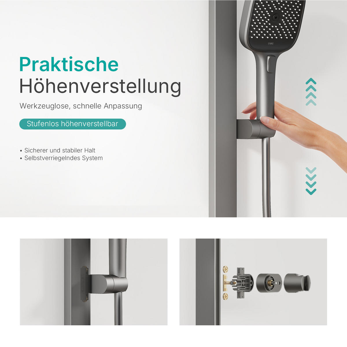 ÜBERKOPFBRAUSESET mit Handbrause Thermostat Vielseitig Anthrazit - Anthrazit, Metall (40/113/58cm) - EMKE