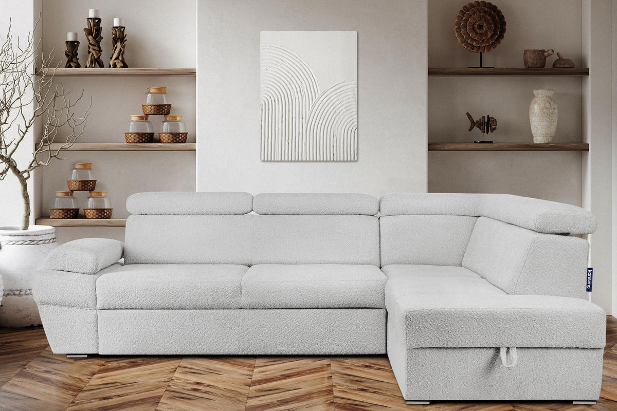 SCHLAFECKSOFA RATLO rechts 4/5-Sitzer mit Bettkasten, Grau - Silberfarben/Hellgrau, Textil (270/190cm) - KONSIMO®