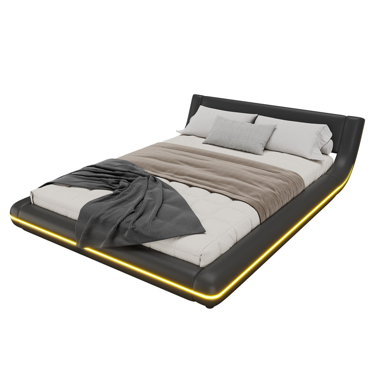 BETT 140/200 cm in Schwarz mit LED-Beleuchtung und inkl. Lattenrost - Schwarz, Kunststoff (140/200cm) - BEAOK