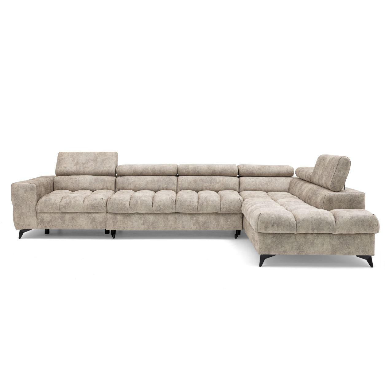 ECKSOFA PUDDING MAXI L Rechts mit Schlaffunktion 125x195 Velours Beige - Beige/Schwarz, Holz/Textil (203/350cm) - Muffo
