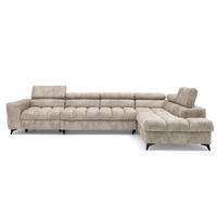 ECKSOFA PUDDING MAXI L Rechts mit Schlaffunktion 125x195 Velours Beige - Beige/Schwarz, Holz/Textil (203/350cm) - Muffo