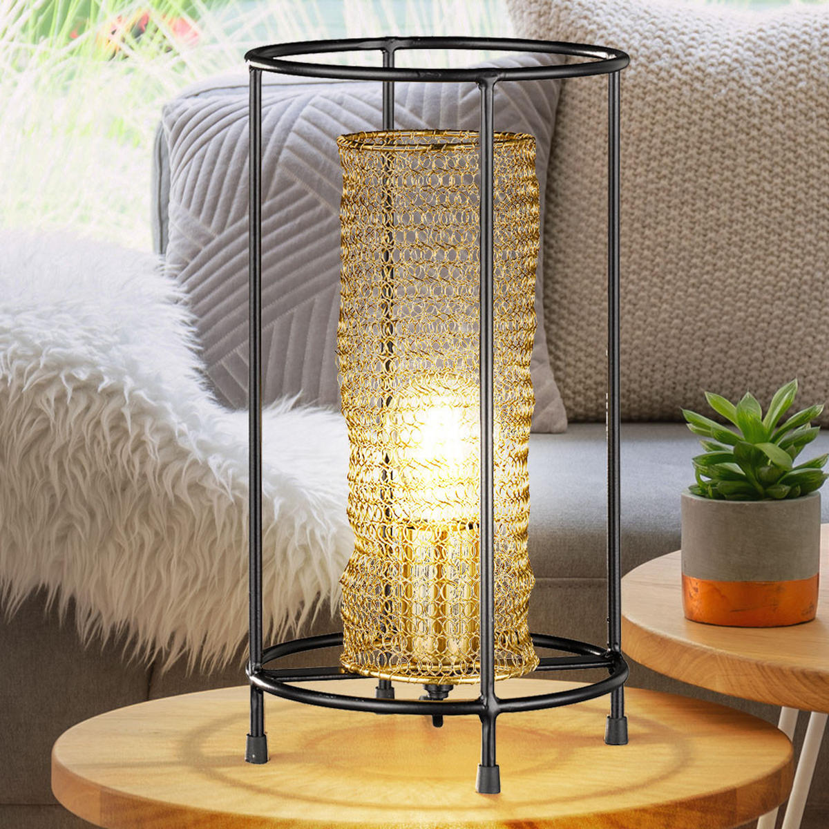 TISCHLEUCHTE Waben Design Gold - Goldfarben, Metall (20/20/36cm)