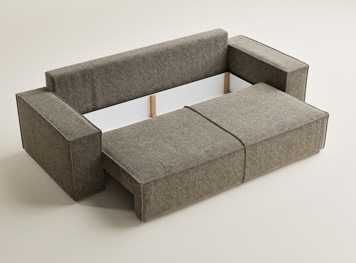 SOFA MIT SCHLAFFUNKTION Milos Taupe Chenille-Stoff - Taupe/Schwarz, Holz/Holzwerkstoff (255/70/105cm) - Maison de Reve