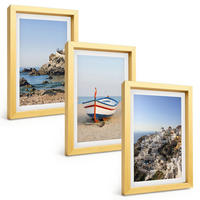 BILDER SET 3er Set - 20x30 cm Goldrahmen - Ansichten von Griechenland mit einem Boot und Häusern - Goldfarben, Kunststoff (20/30cm) - TULUP