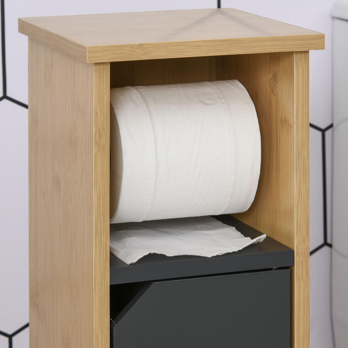 TOILETTENPAPIERHALTER DE-12333 2 Ebenen mit Auslass Bambus und Grau - Grau, Holzwerkstoff (18/75/18cm) - ComfortXL