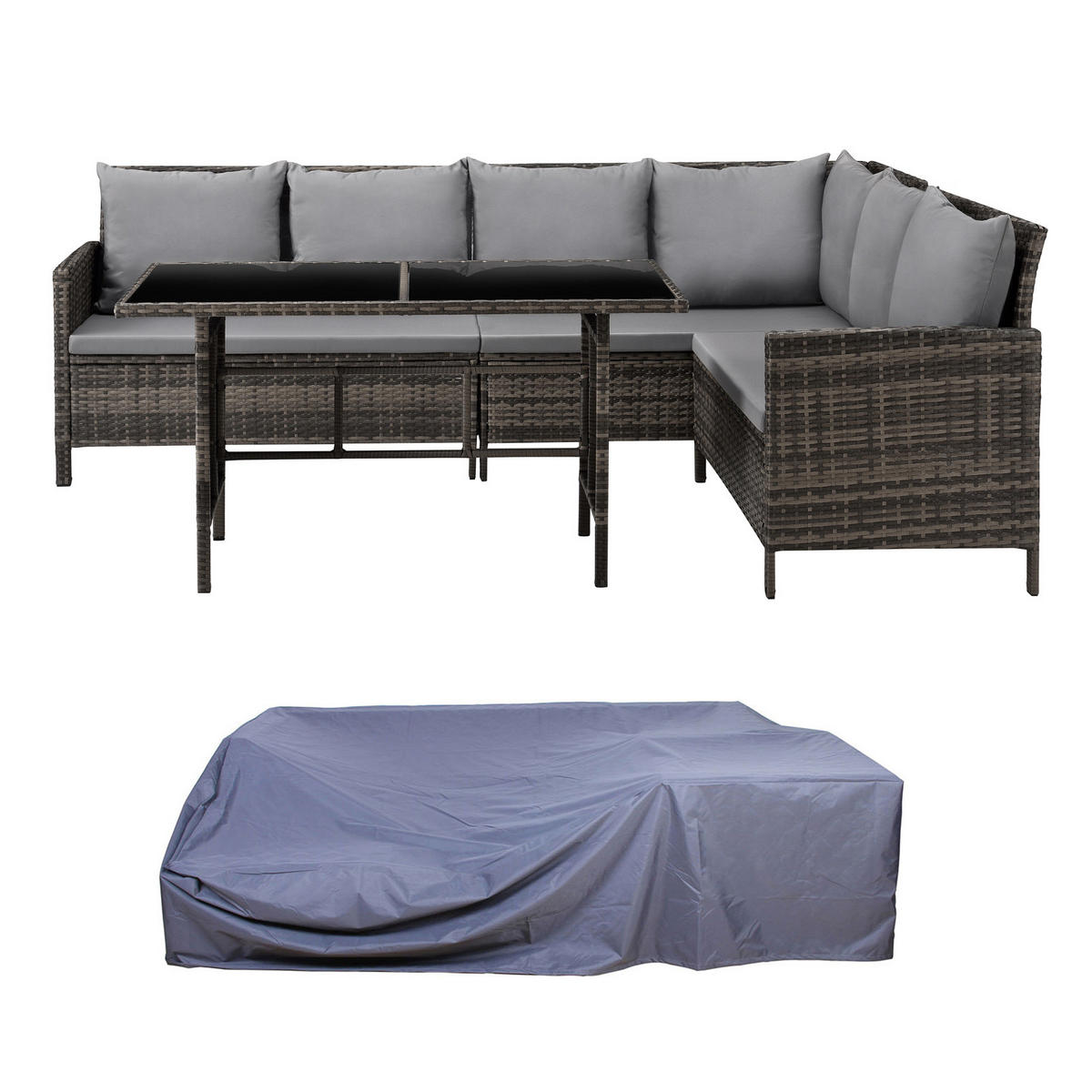 RATTAN-LOUNGE Madison - Braun/Grau, Kunststoff - SVITA