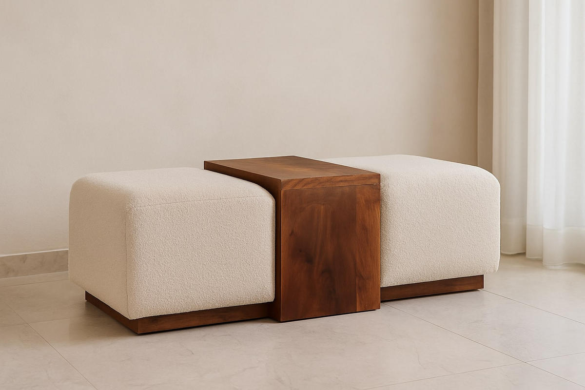 HOCKERBANK mit Honig-Karamell-Finish, 2 Duo-Sitze, braun - Braun, Holz (110/45/72cm) - Artisan Furniture