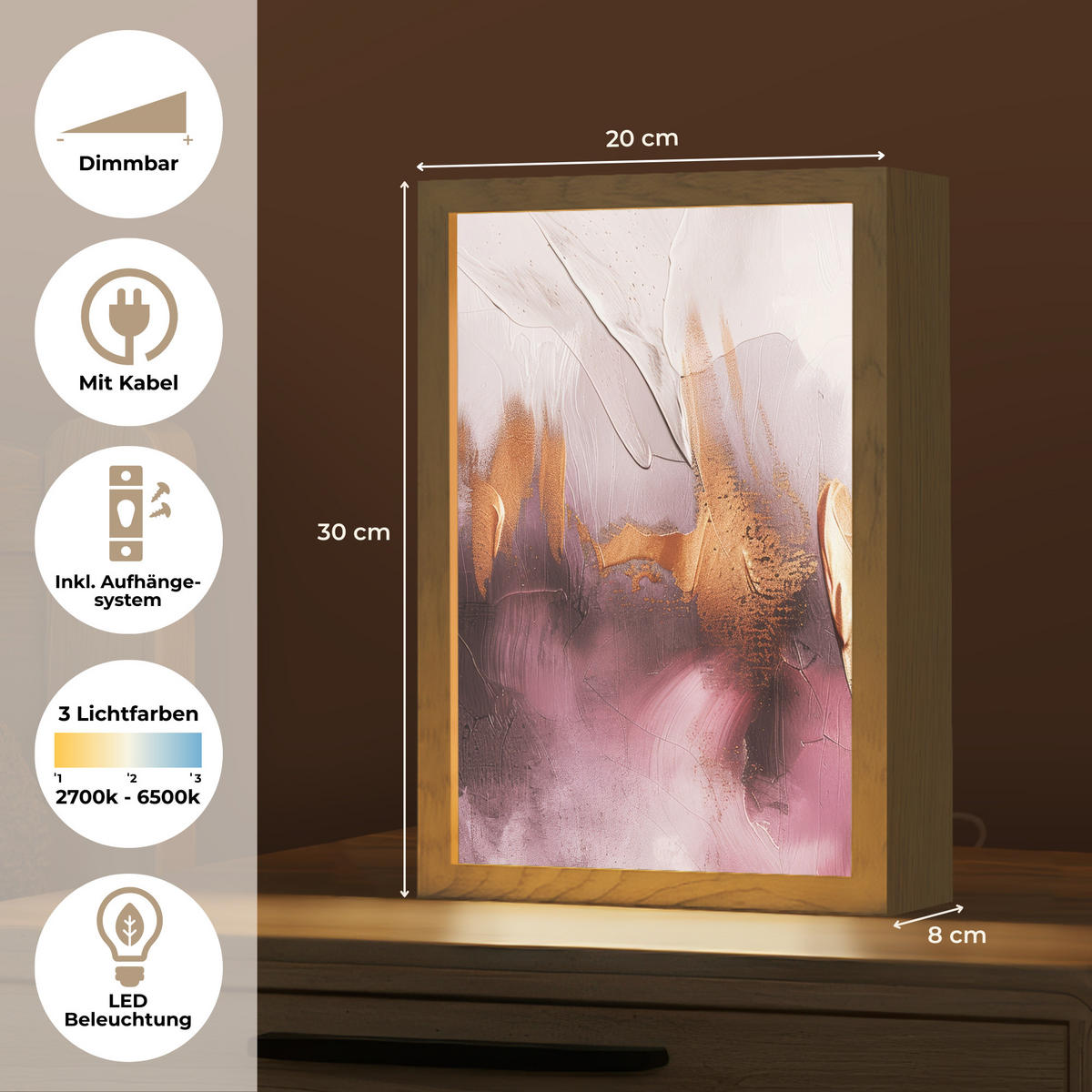 STOLNÍ LAMPA Fialová - abstraktní - barva - zlatá 20x30 cm - barva baltimore, kompozitní dřevo (8/20/30cm) - OnlyWow