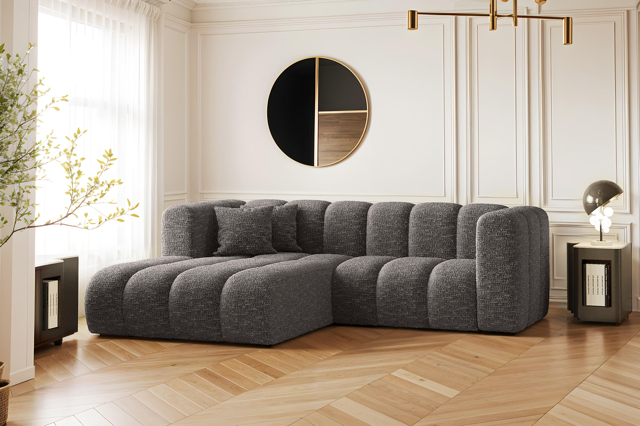ECKSOFA L-form Sofa Grand modular stoff Haga Graphit Links - Dunkelgrau, Holz (179/227cm) - Kaiser Möbel