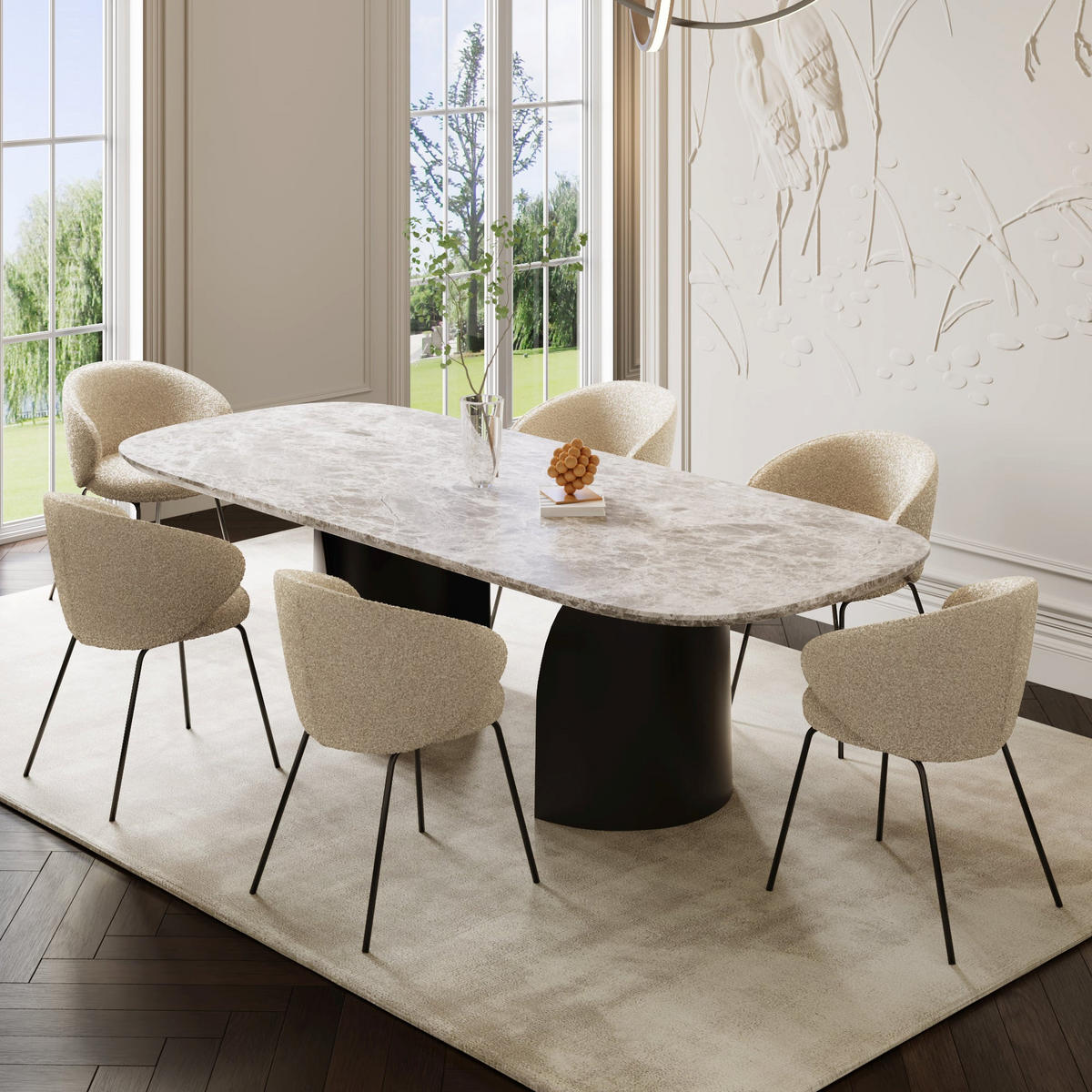 ESSZIMMERSTUHL Bouclé-Stoff Creme 53.5cm - Creme, Textil (53.5/75/54cm) - Sia Home