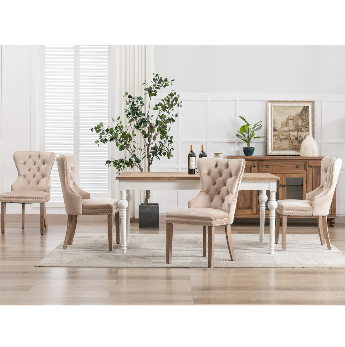 STUHL Polsterstuhl mit Samtbezug Beige 4er-Set - Beige, Holz (46.5/95/53.1cm) - Meubliv