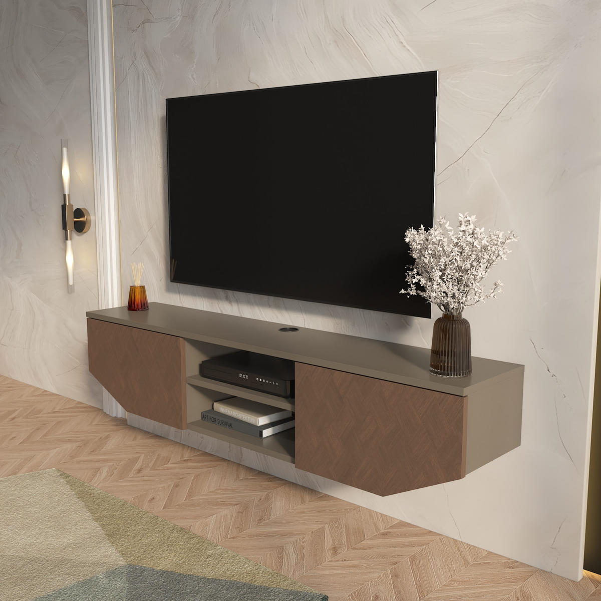 HÄNGENDE TV Einheit Hera Galaxie Vintage - Braun, Holzwerkstoff (30/12.5/150cm) - Decorotika