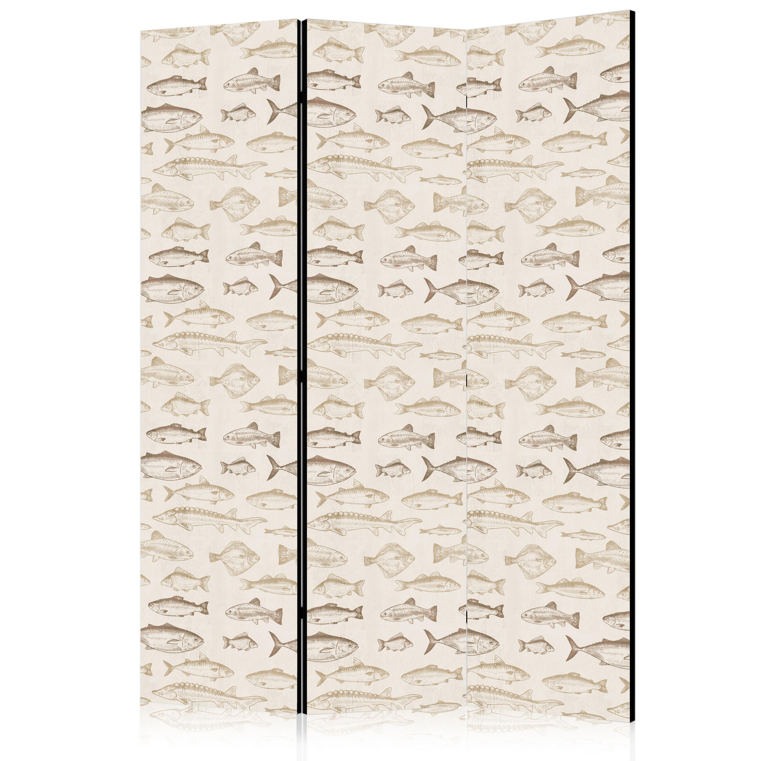 PARAVENT Akustik 3-tlg 135x172 cm Beige Fische Im Boho Stil - Beige, Holz/Textil (135/172/3cm) - Muralo