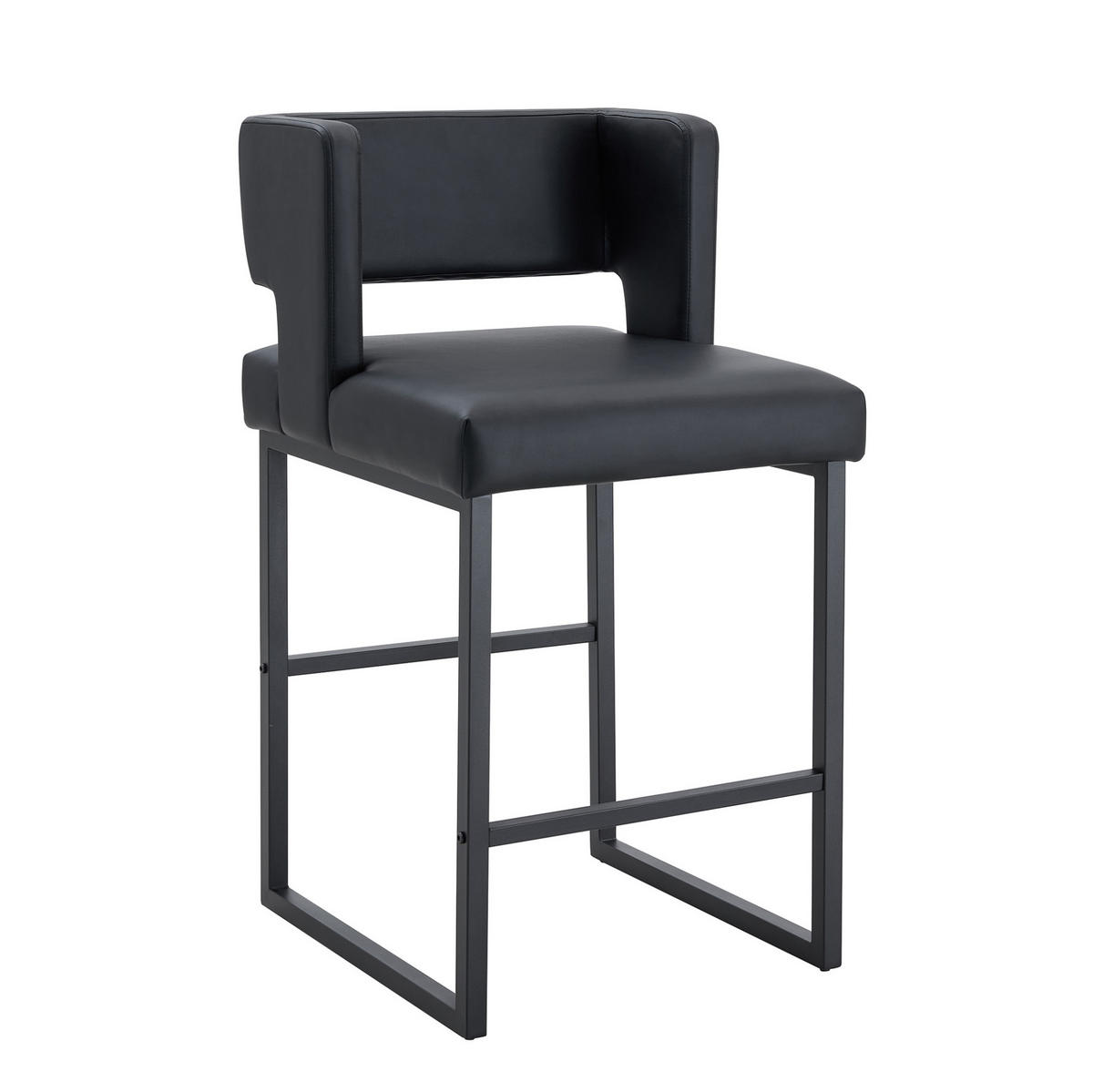 BARHOCKER Schwarz mit gepolstertem PU-Sitz - Schwarz, Metall (53.3/91.4/48cm) - MIVRAY