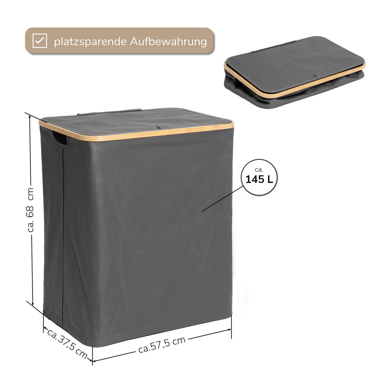WÄSCHESAMMLER 145 Liter, grau - Grau, Textil (57.5/68/37.5cm) - bremermann