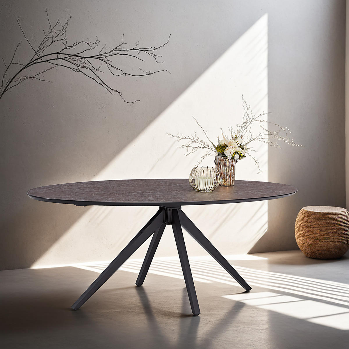 ESSTISCH oval 200 cm Braun - Schwarz/Braun, Metall (200/95/76cm) - Homestyle4u