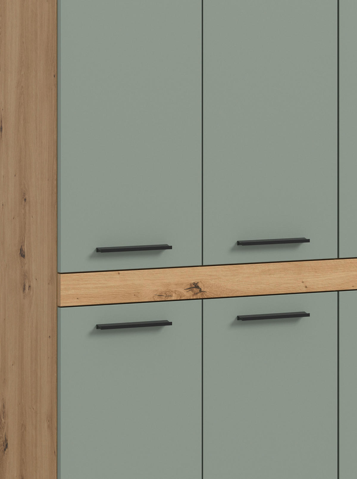 HOCHSCHRANK Salbei grün, Eiche Artisan 180 x 191 cm, XXL Mehrzweckschrank - Salbeigrün/Schwarz, Holzwerkstoff/Kunststoff (180/191/31cm) - Inn.Furn