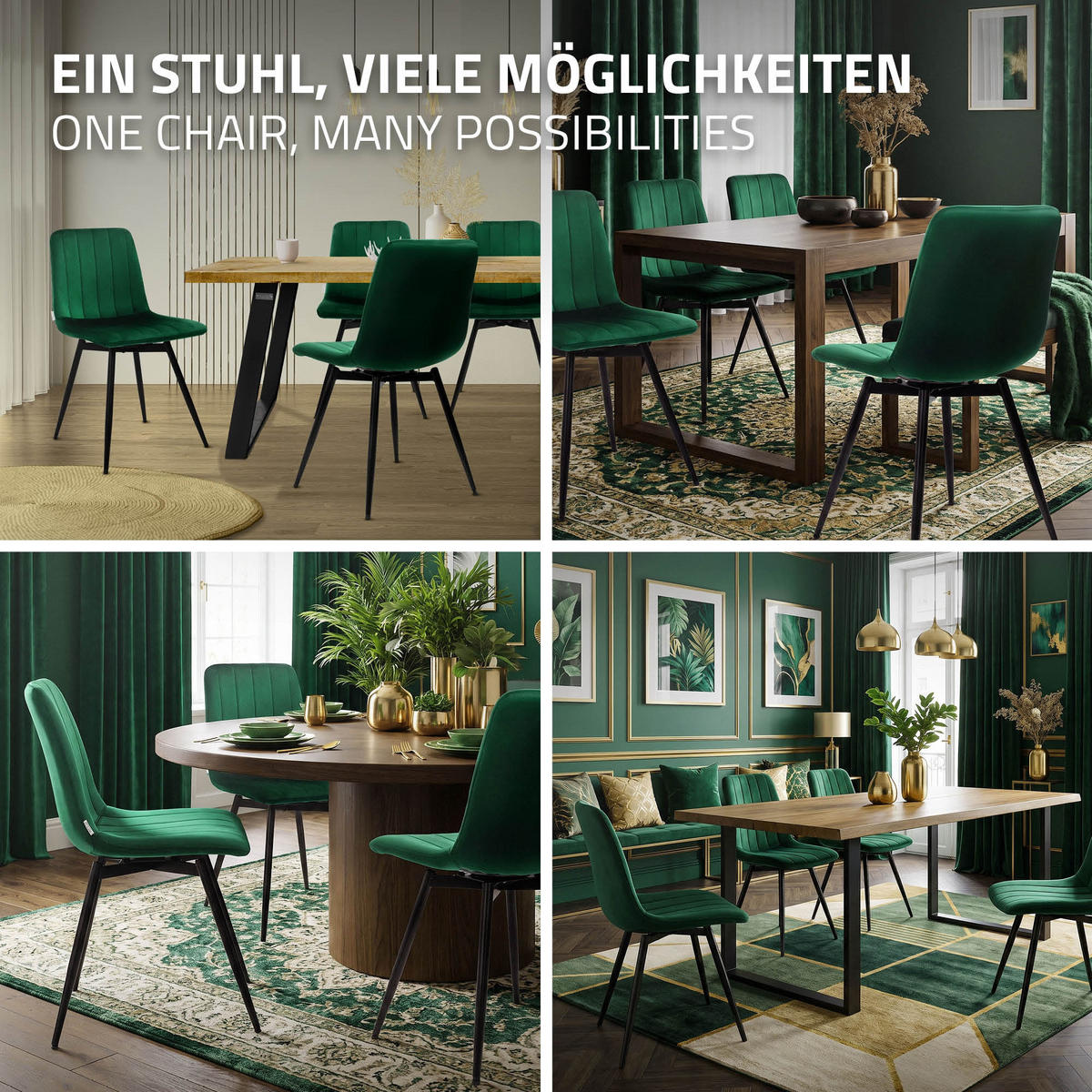 ESSZIMMERSTÜHLE 2er Set drehbar Küchenstühle gepolstert aus Samt Dunkelgrün - Dunkelgrün/Schwarz, Textil/Metall (43/81/52cm) - ML-DESIGN
