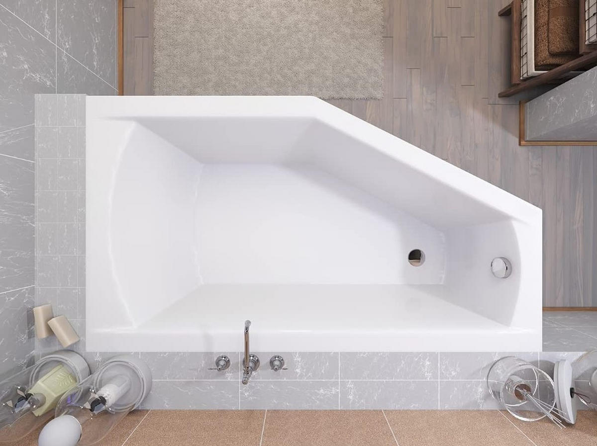 BADEWANNE Eckwanne SELENA 150/90 Rechts mit Styro Ablauf Füße - Weiß, Kunststoff (90/59/150cm) - bad land