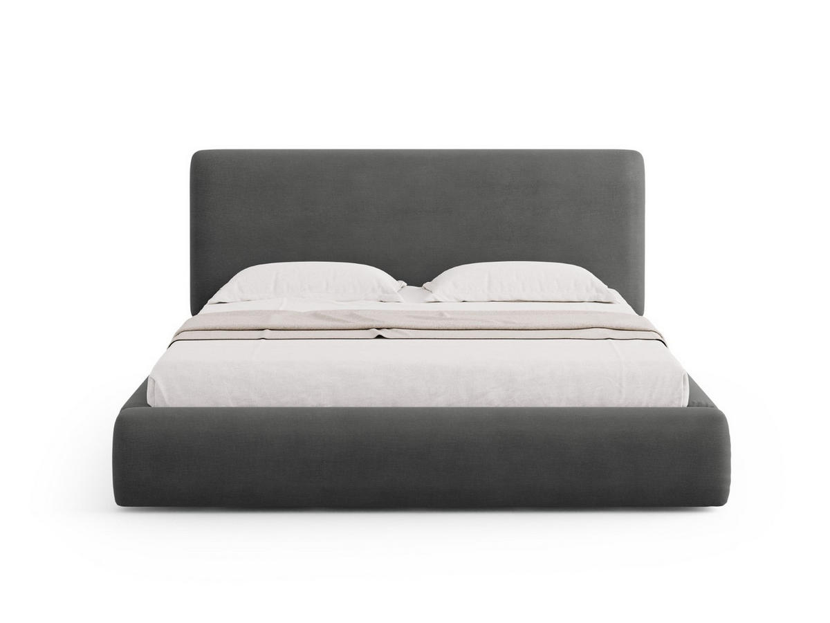 BETT mit Bettkasten und Kopfteil Colonel aus Chenille-Stoff dunkelgrau 200x200cm - Dunkelgrau, Textil (200/200cm) - Cosmopolitan Design