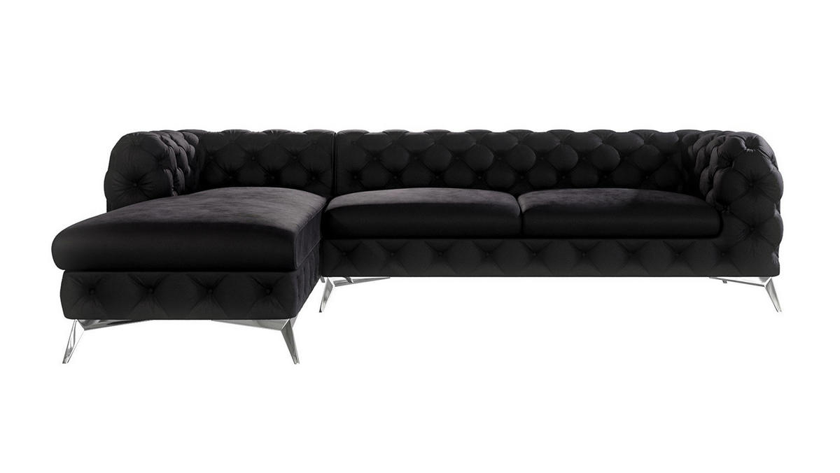 ECKSOFA Chesterfield Laura Schwarz Samt - Silberfarben/Schwarz, Holz/Textil (305/200cm) - S-Style Möbel