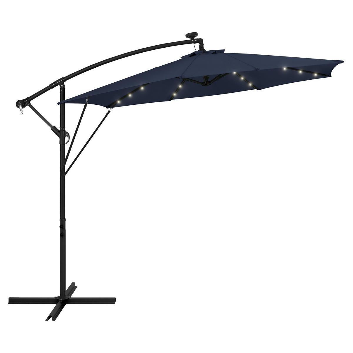 AMPELSCHIRM Ø 300 cm in Navy Blau aus Aluminium mit LED-Solar - Blau, Metall (300/300cm) - ML-DESIGN