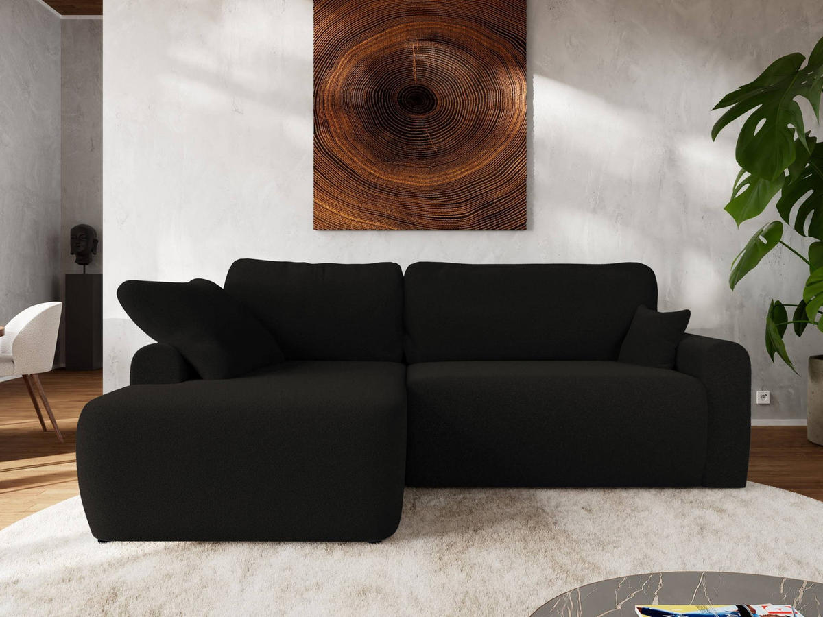 ECKSCHLAFSOFA CUBO L Schwarz Boucle - links - Schwarz, Kunststoff/Textil (273/187cm) - MKS