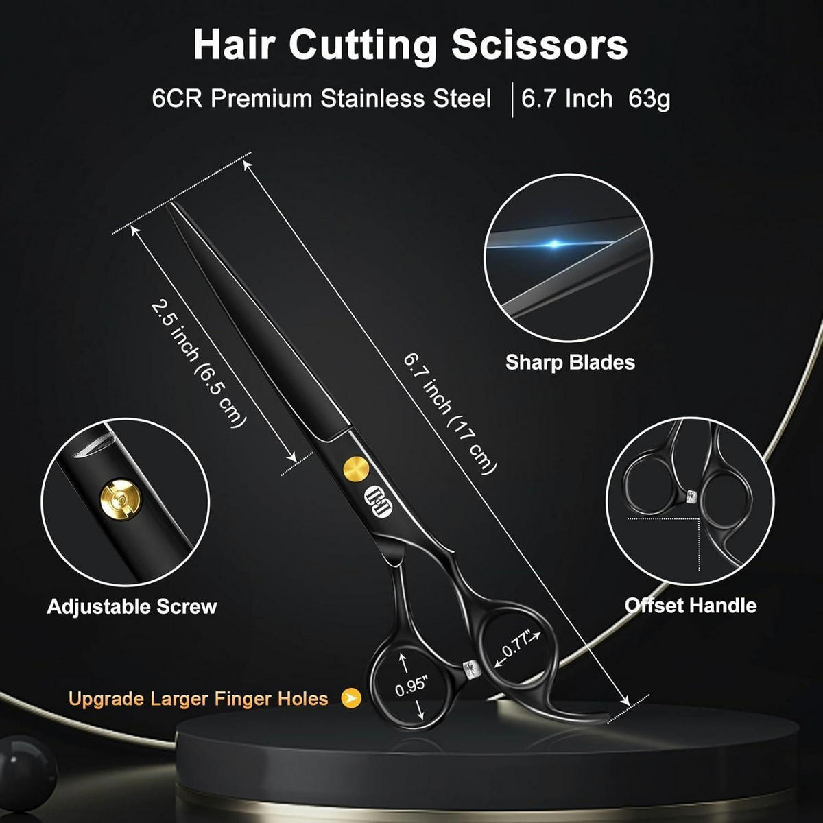 FRISEURSCHEREN Set 8-teilig 6,7 Zoll Schwarz - Schwarz, Metall (5.9/1.5/17cm)