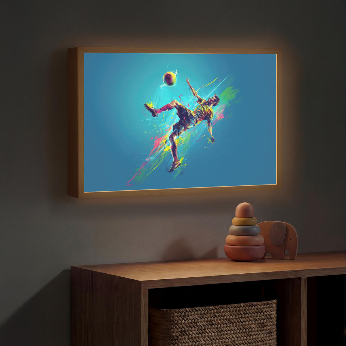 NACHTTISCHLAMPE MIT AKKU Fußballer - Farbspritzer - Farbenfroh - Ball 60x40 cm - Blau, Holzwerkstoff (8/60/40cm) - OnlyWow