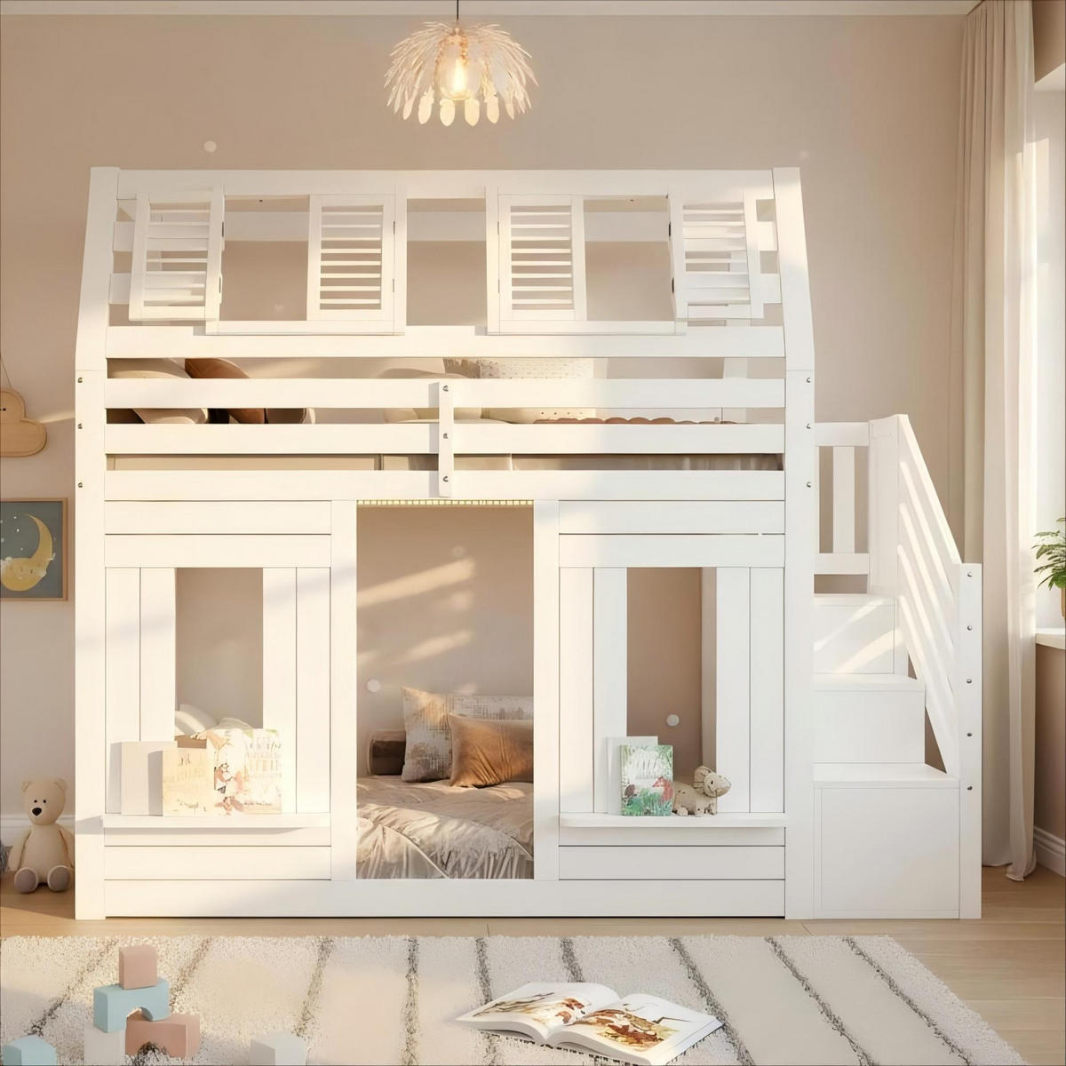 ETAGENBETT Mit LED Weiß 90x200 cm - Weiß, Holz (90/200cm) - ComfortXL