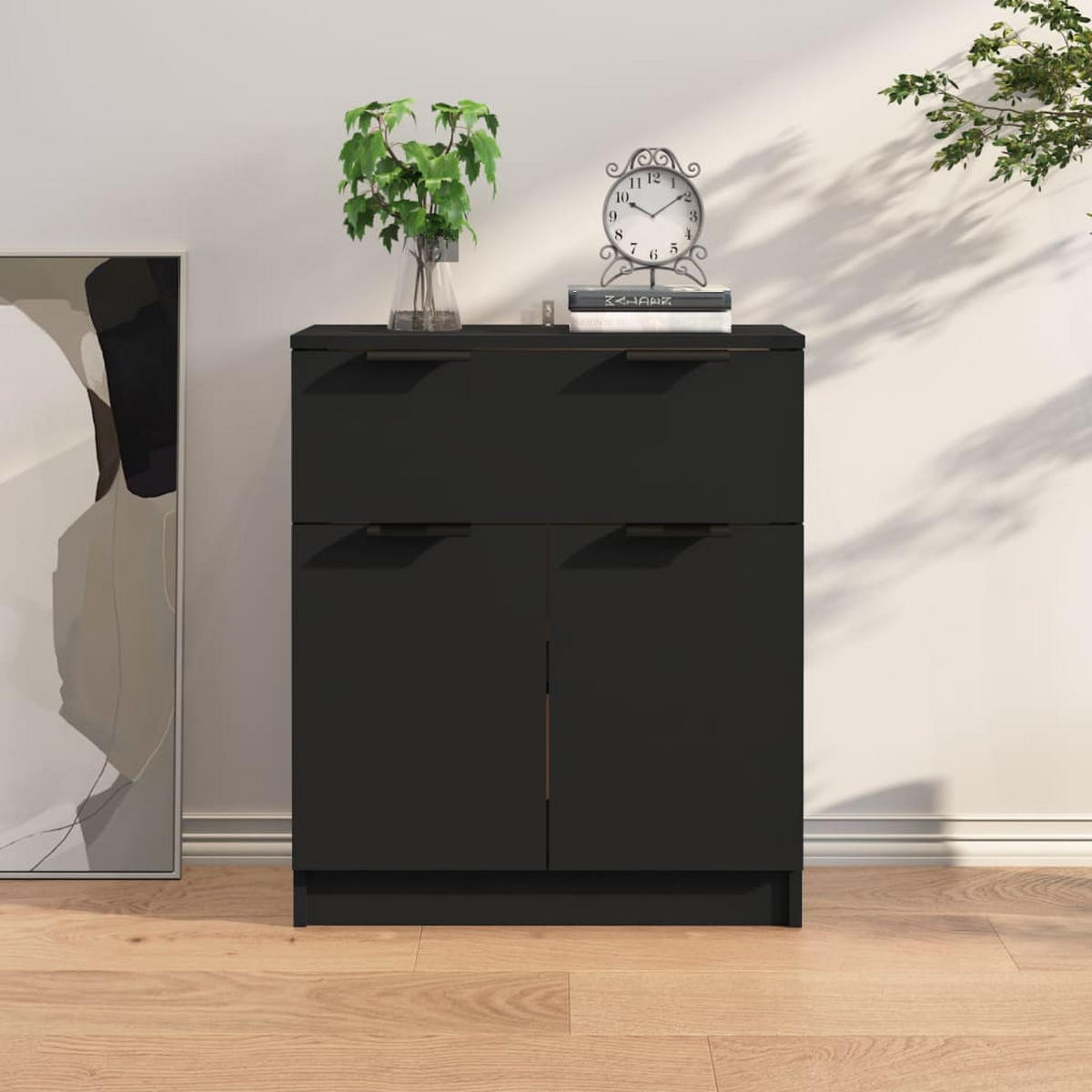 SIDEBOARD mit Schublade und Schrank mit Türen, 60/30/70 cm, aus Holzwerkstoff, in Schwarz - Schwarz, Holz (60/70/30cm) - vidaXL
