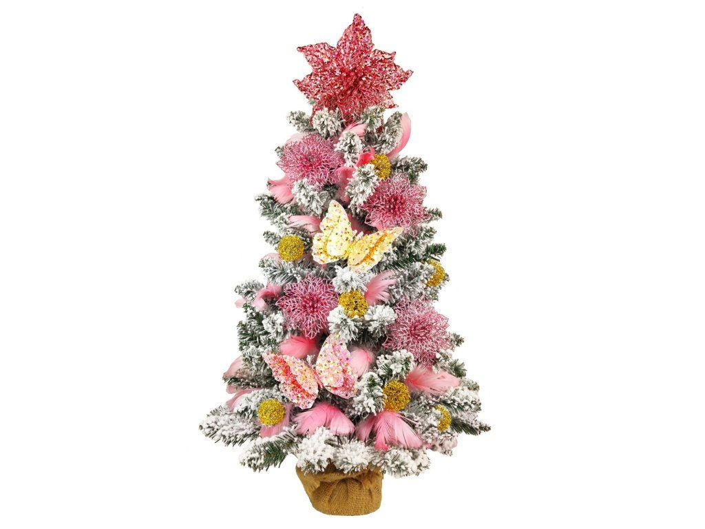WEIHNACHTSBAUM künstlicher 60 cm mit LED-Beleuchtung, SÜSSCHEN, mit 45 Weihnachtsbaumschmuck, Pflanztopf mit Jutesack - Pink/Goldfarben, Kunststoff/Stein (40/60cm) - LAALU