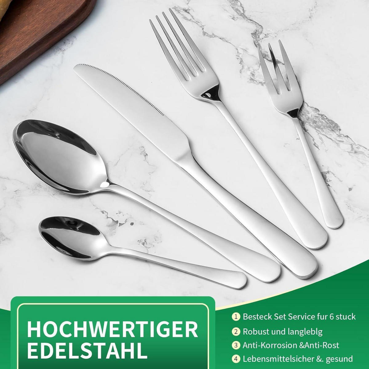 BESTECKSET 30-teilig Edelstahl Spiegelpoliert für 6 Personen - Silberfarben, Metall