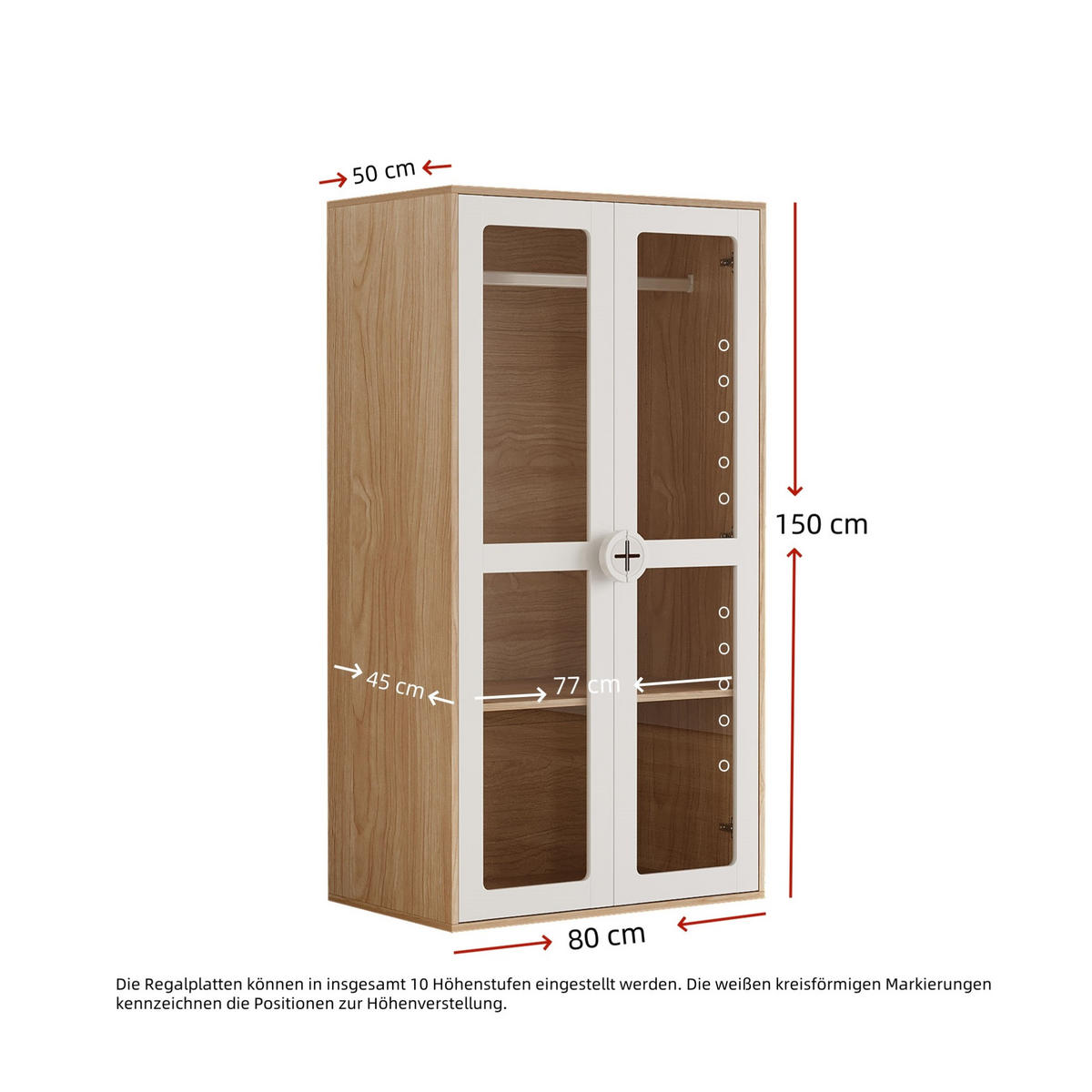 KLEIDERSCHRANK-SET 80/50/150 cm in Weiß/Natur mit 4 Schubladen und Acryltüren - Naturfarben, Holzwerkstoff (160/150/50cm) - BEAOK