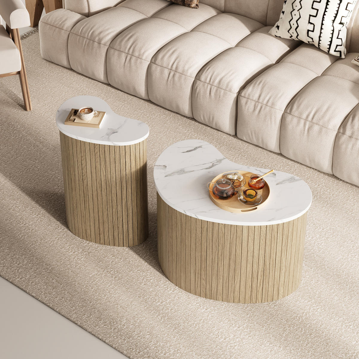 COUCHTISCH Marmoroptik Holzoptik Skandi Multifunktion - Multicolor, Holzwerkstoff (60/37/38cm) - FLIEKS