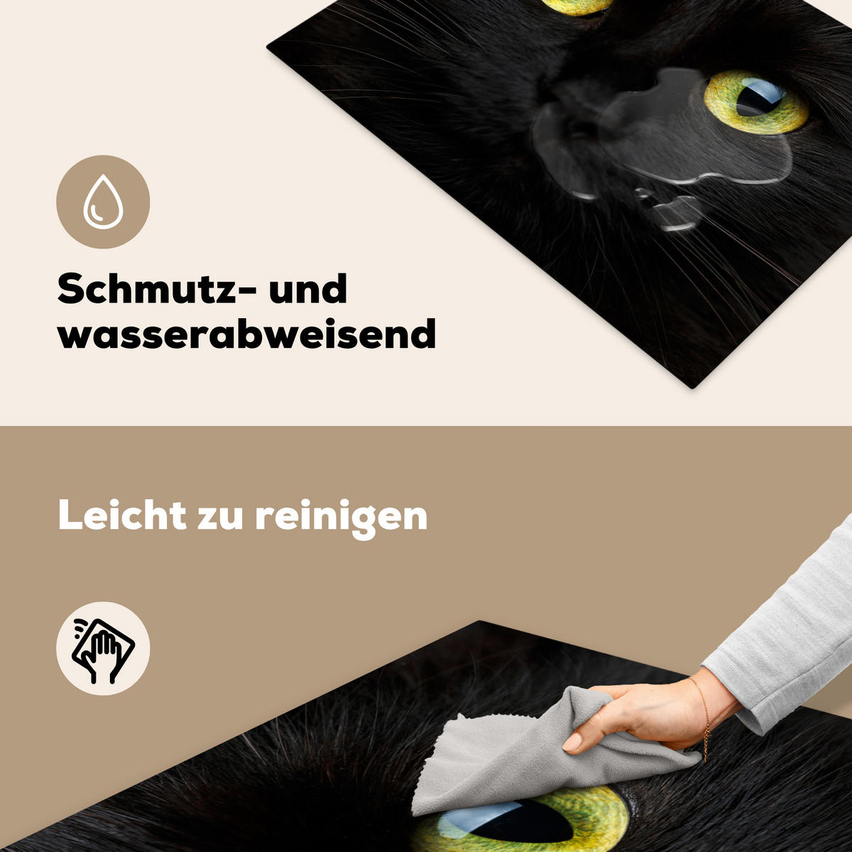 HERDABDECKPLATTE Katze - Augen - Gelb - Schwarz Herdabdeckung Induktionsfeld 75x52 cm - Schwarz, Kunststoff (75/52/0.2cm) - MuchoWow
