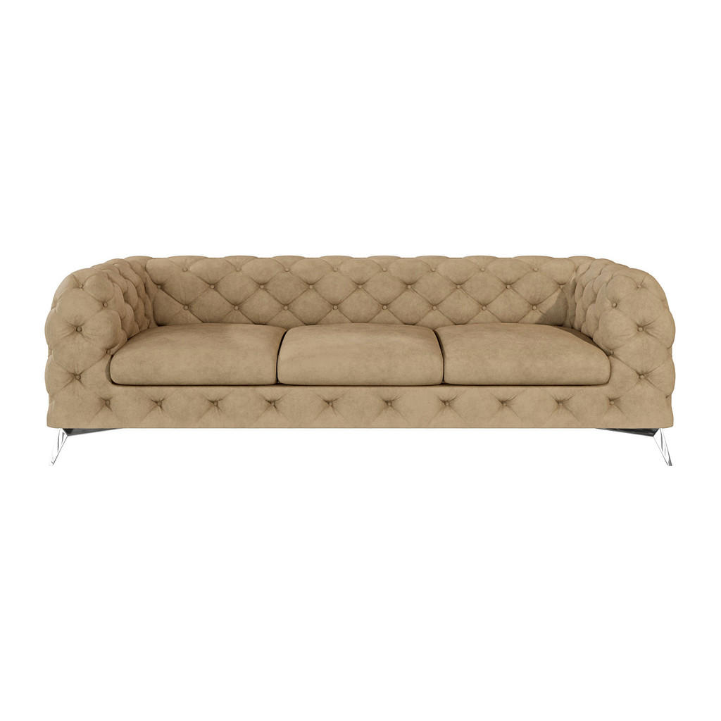 Thumbnail - S-Style Möbel Chesterfield-Sofa, Beige, Textil, Echtholz,Buche, Birke, 3-Sitzer, Füllung: Polyetherschaumkern, 243x75x10...