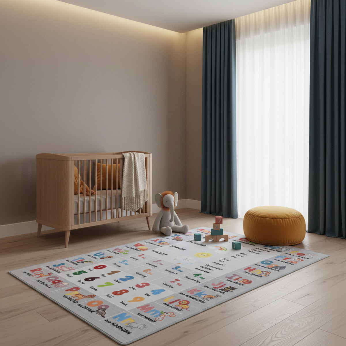 TEPPICH Kinderzimmer ABC Zahlen Bunt Waschbar Spielzimmer Strapazierfähig Grau 160x230 cm – TRAUN - Grau, Textil (160/230cm) - KADIMA DESIGN