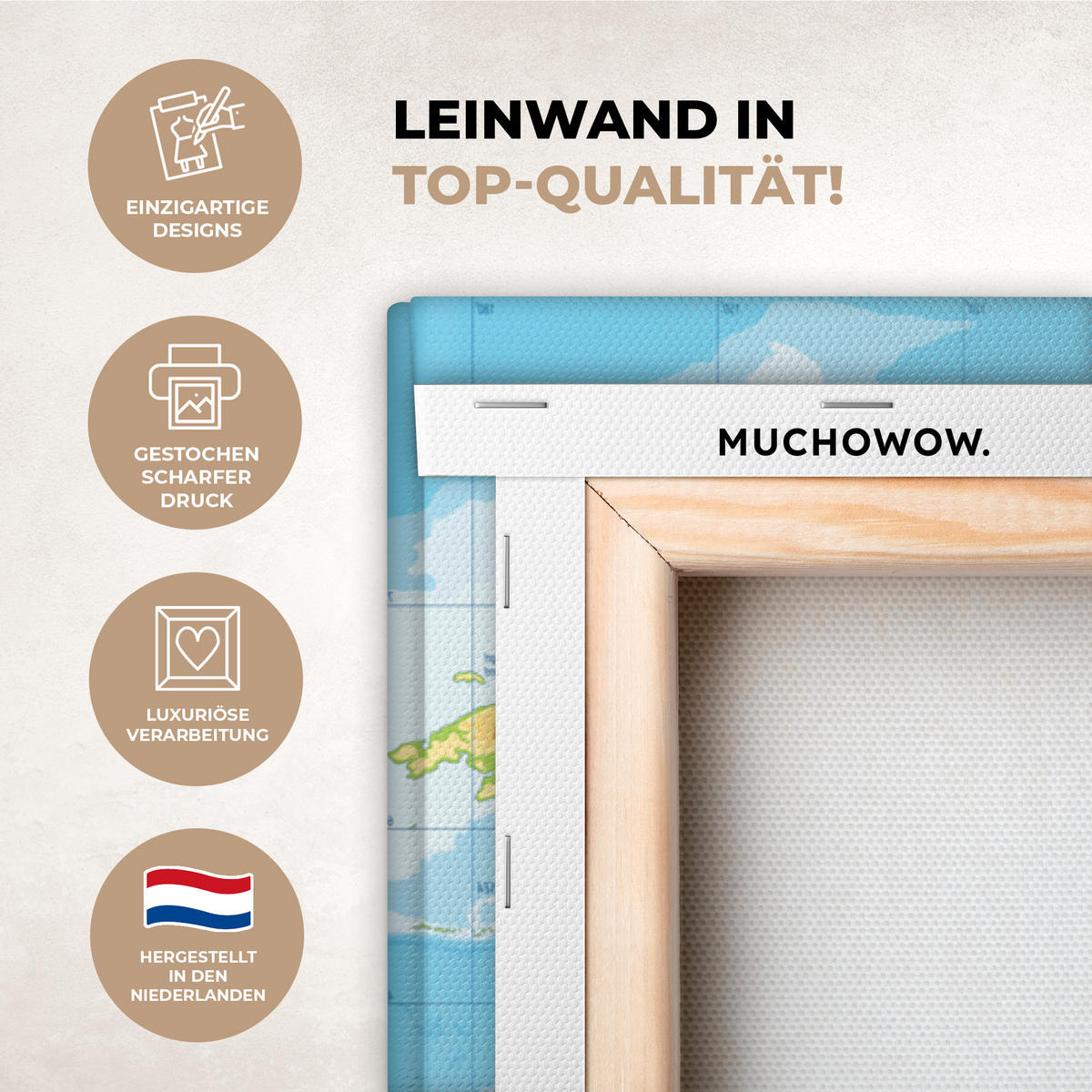 LEINWANDBILD Weltkarte - Statistisch - Blau - Erde - Bildung Wohnzimmer Groß 120x80 cm - Blau, Textil (120/80cm) - MuchoWow