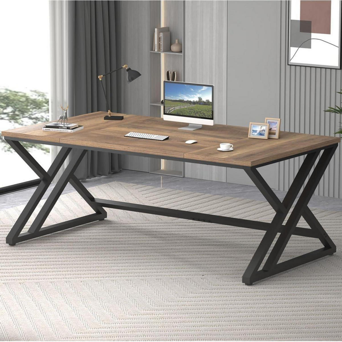 SCHREIBTISCH Holz Metall 180 x 80 x 75 cm Rustikale Eiche - Braun, Holzwerkstoff (80/177.8/75cm)