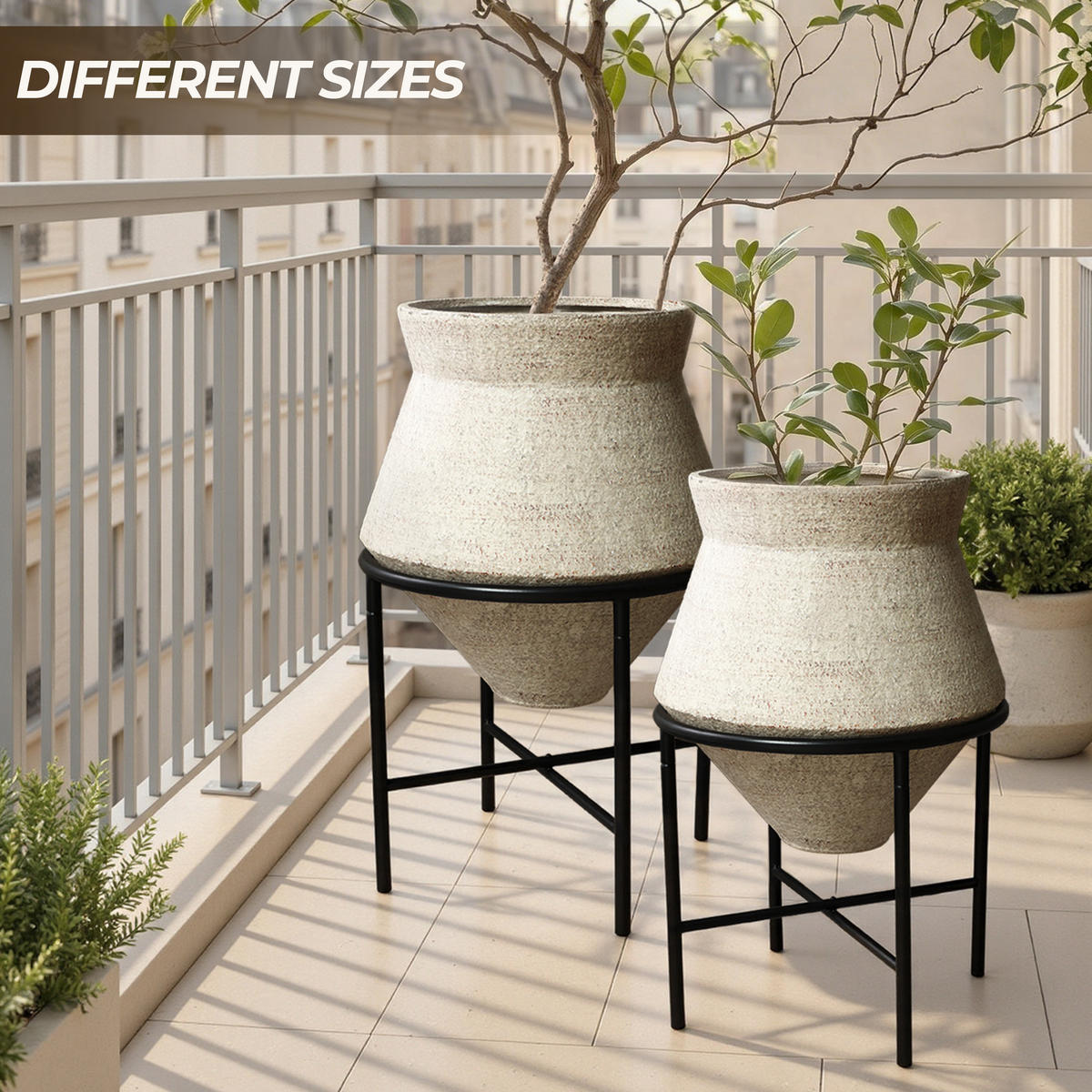 BLUMENTOPF Set 2er aus Eisen, Durchmesser 31& 25cm - Beige, Metall (40/62/40cm) - Hometopia
